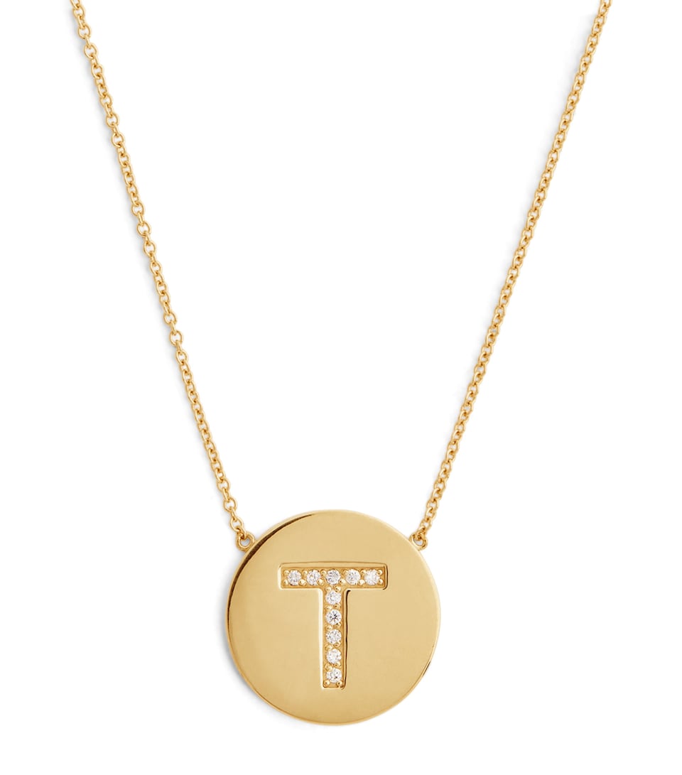 Yellow Gold and Diamond Letter Disc T Necklace