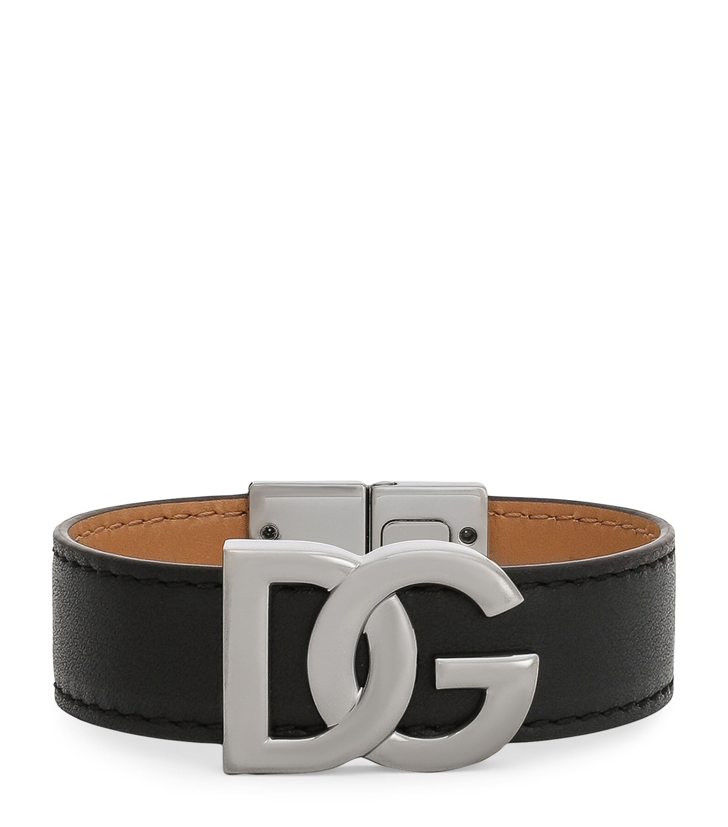 Dolce&Gabbana Leather Monogram Cuff Black/dark Gre