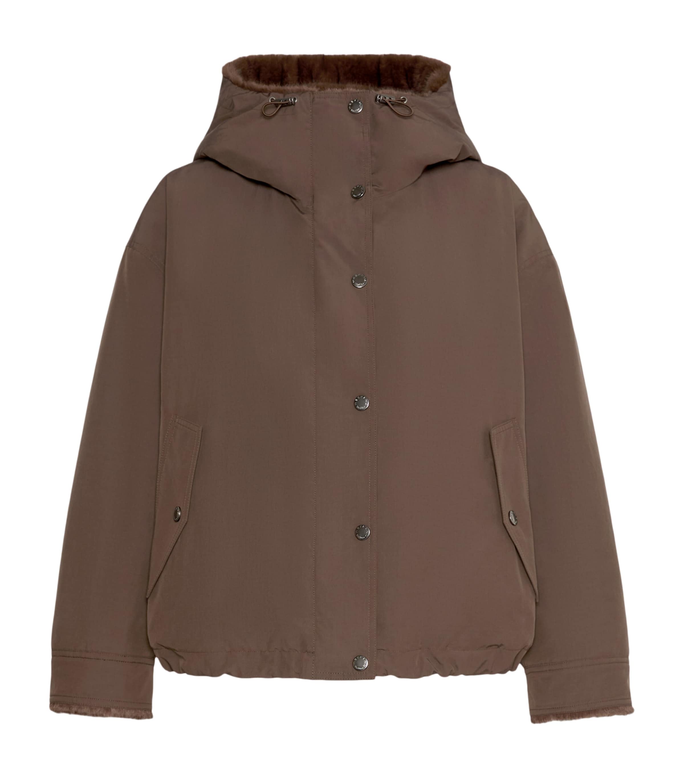 Weekend Max Mara Womens Faux-Fur-Lined Reversible Raincoat Brown