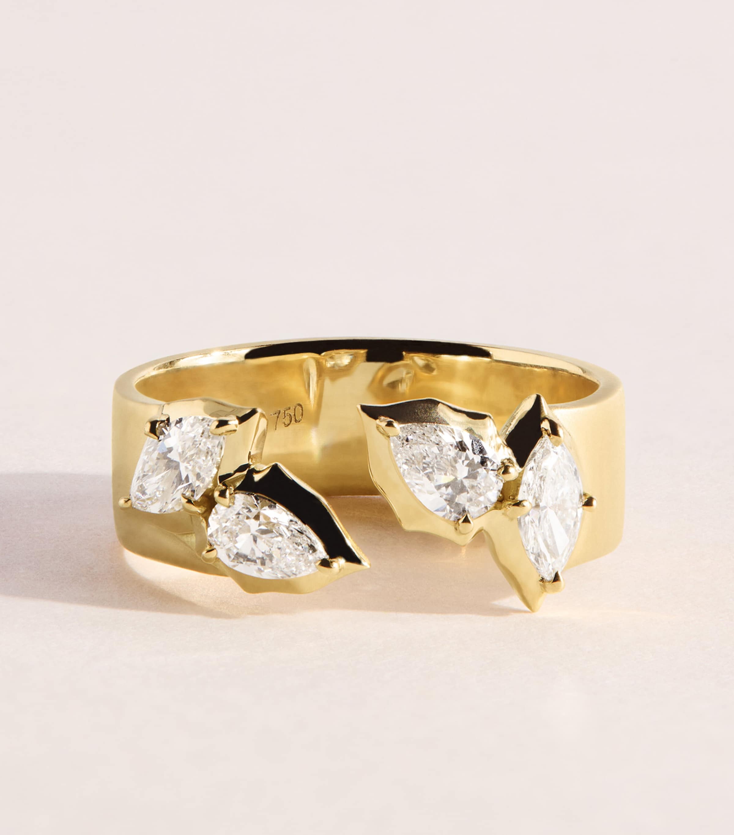 Jade Trau Yellow Gold and Diamond Poppy Open Band Ring Yellow Gold