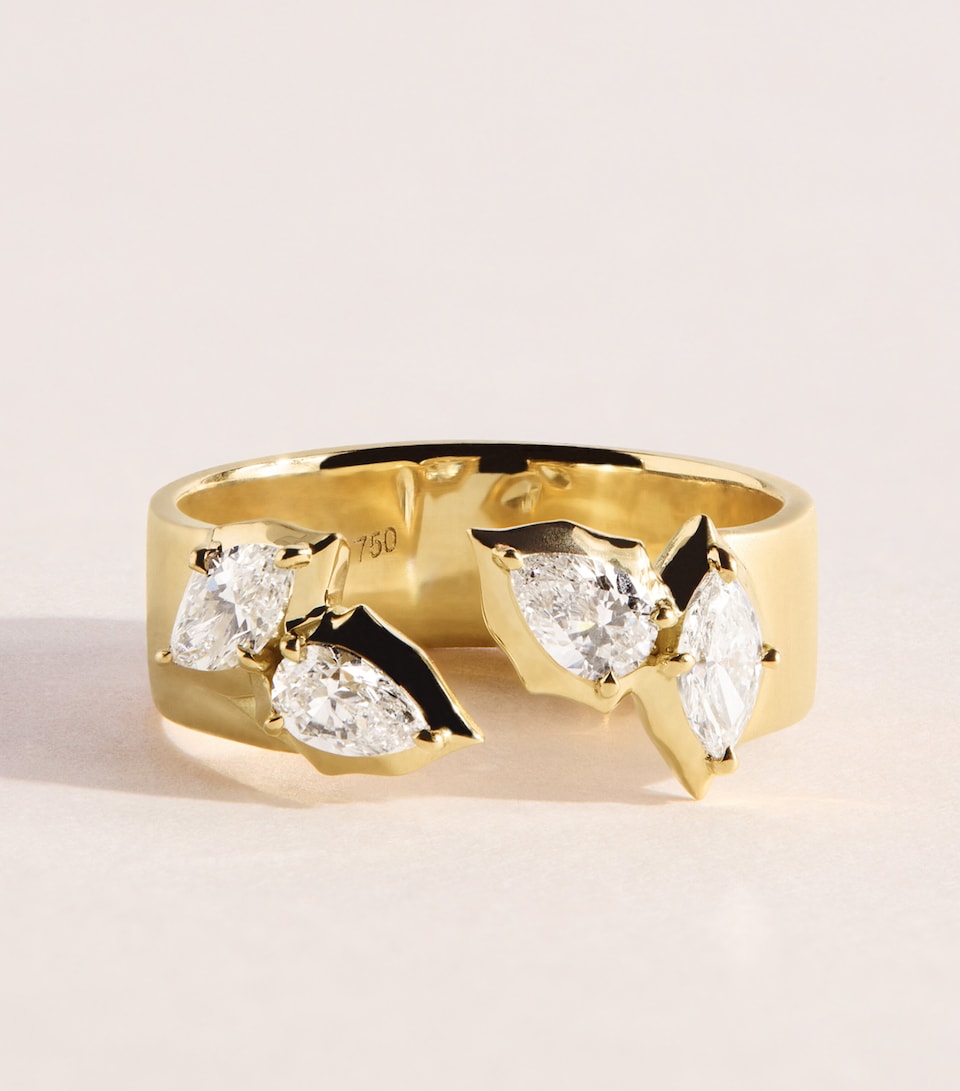 Jade Trau Yellow Gold and Diamond Poppy Open Band Ring Yellow Gold