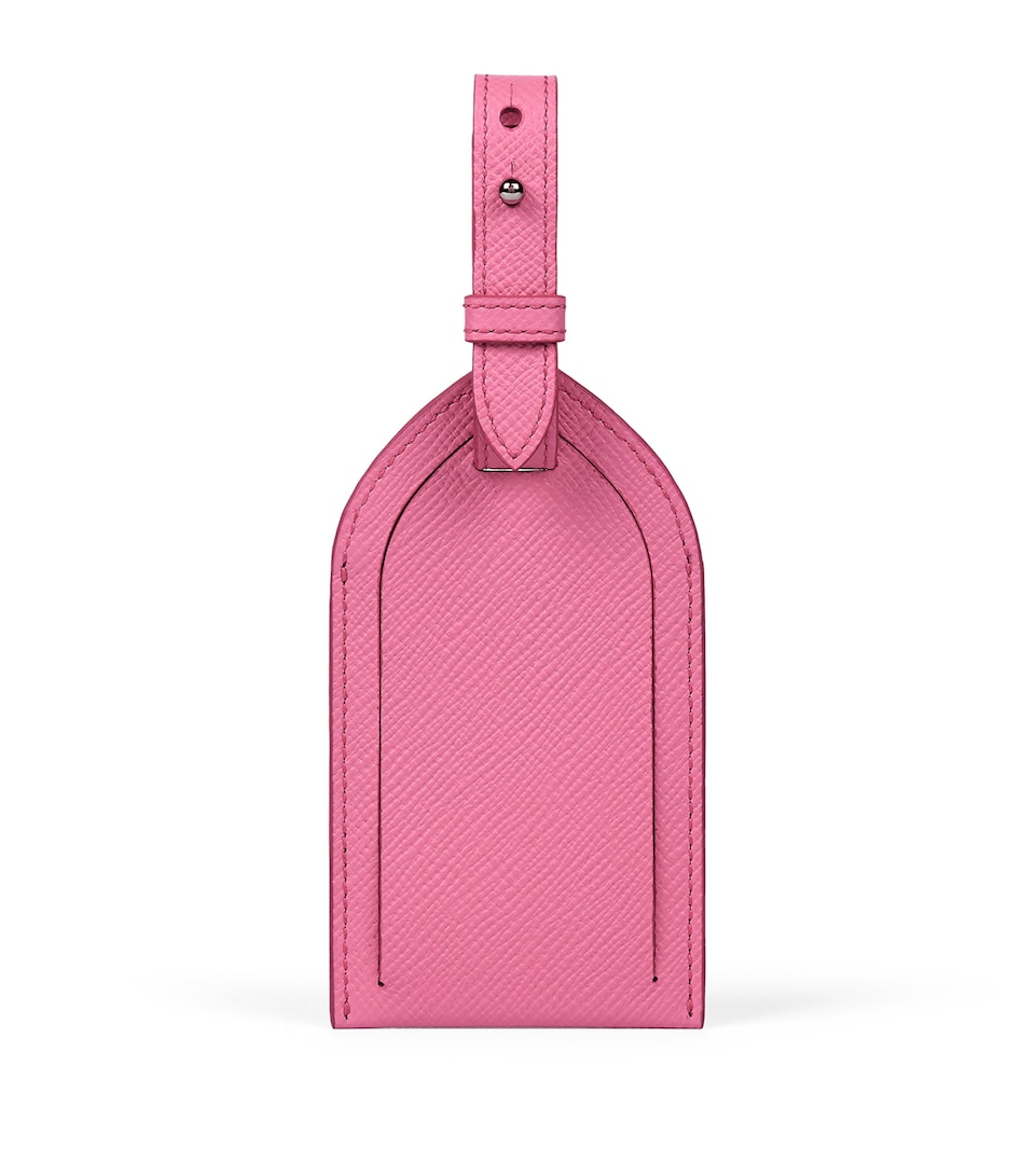 Smythson Panama Leather Luggage Tag Flamingo