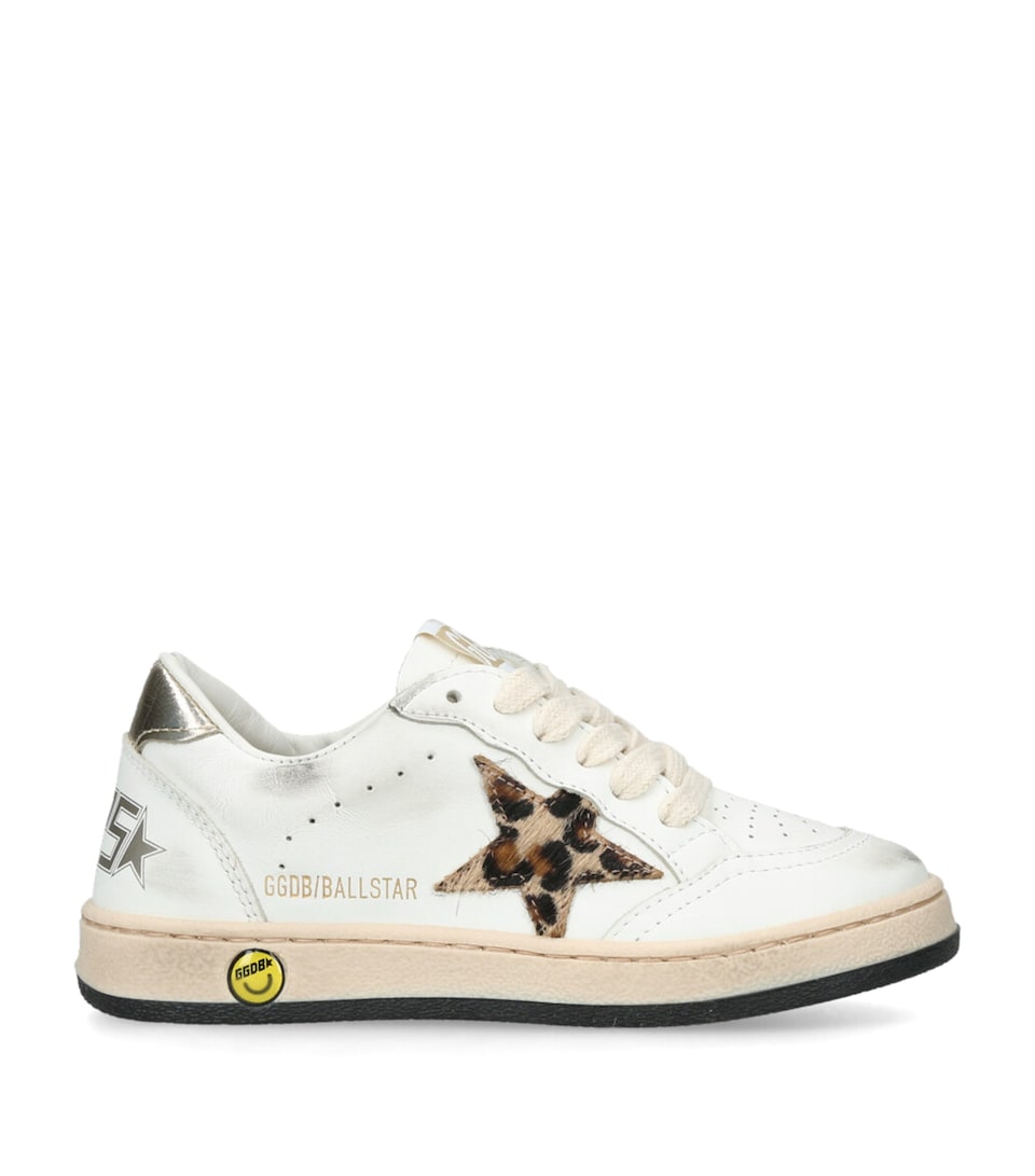 Golden Goose Leather Ball Star Leopard Sneakers White/comb