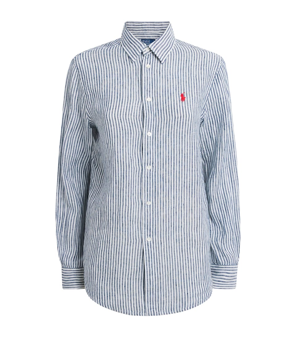 Polo Ralph Lauren Womens Linen Striped Classic Shirt Navy White