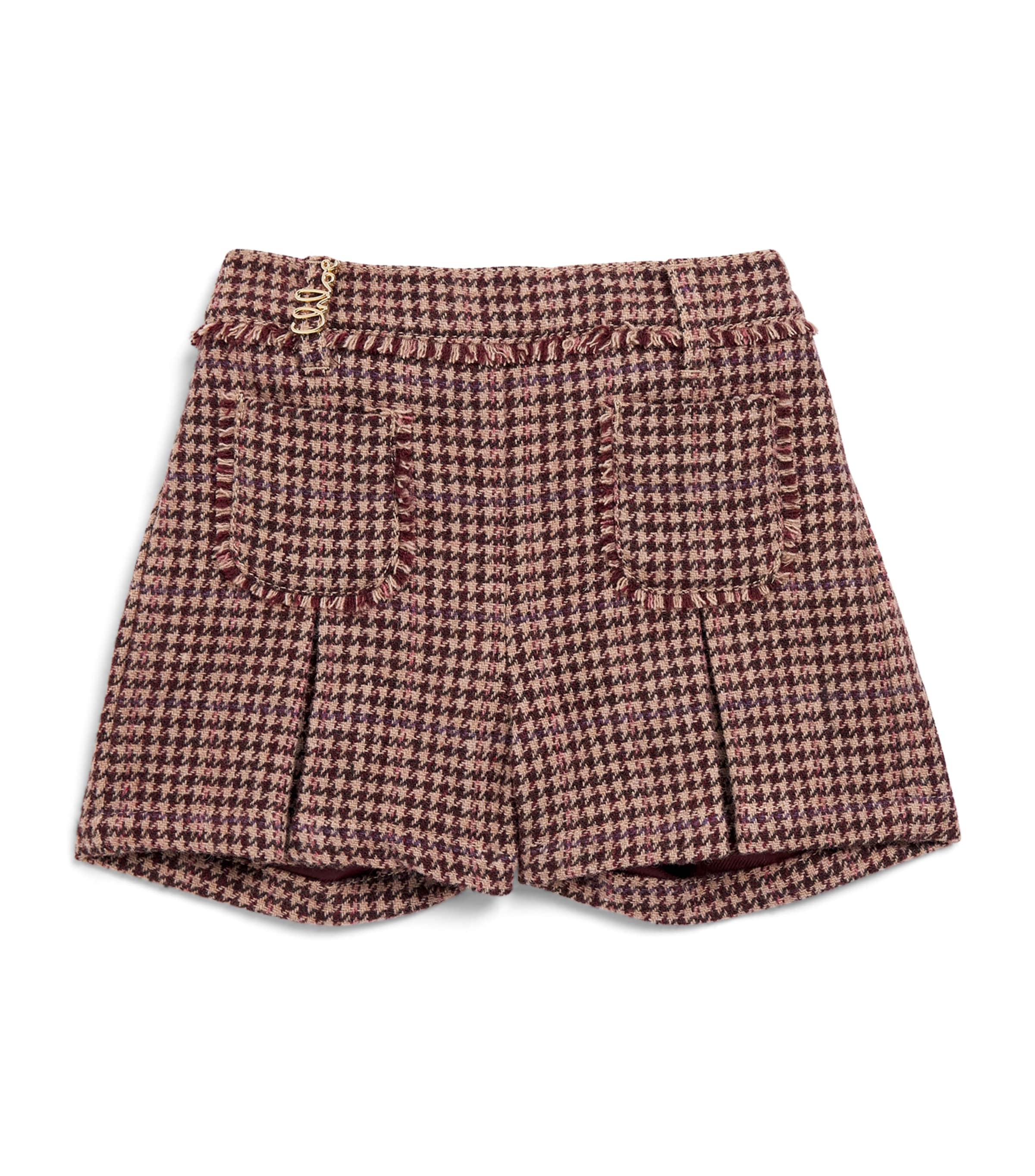 Chloé Kids Wool Houndstooth Shorts (6 Months-3 Years) Stone Choc Vbr