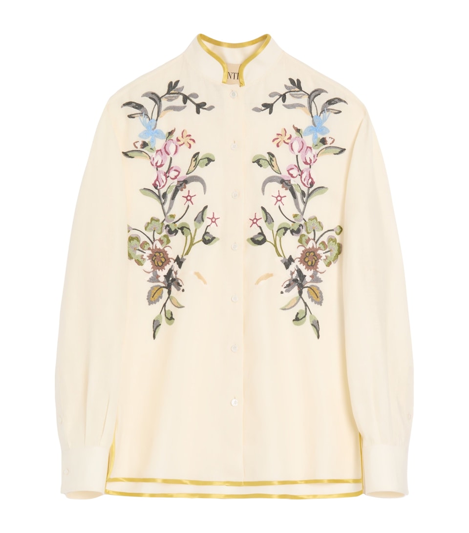 Linen Floral-Embroidered Shirt