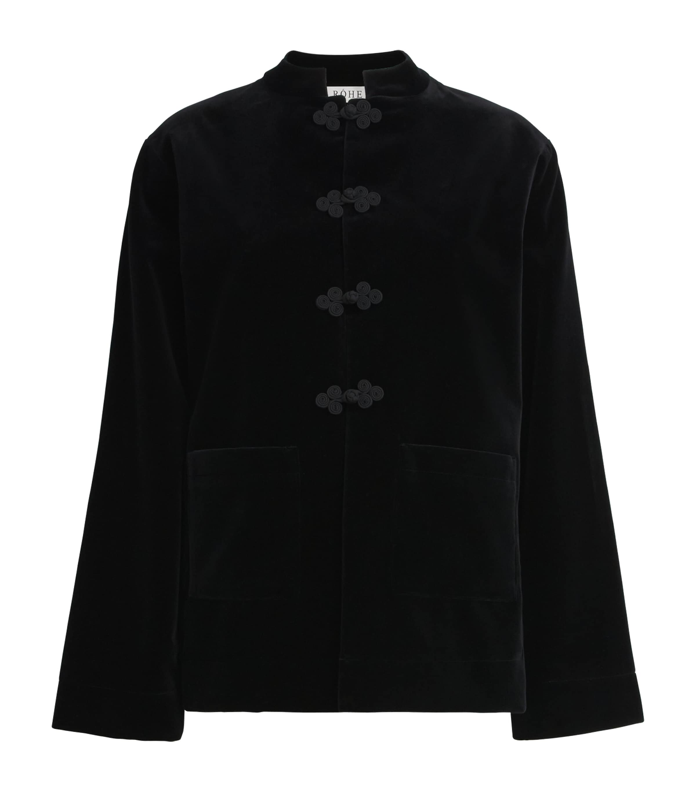 Róhe Womens Velvet Pankou-Closure Jacket Black