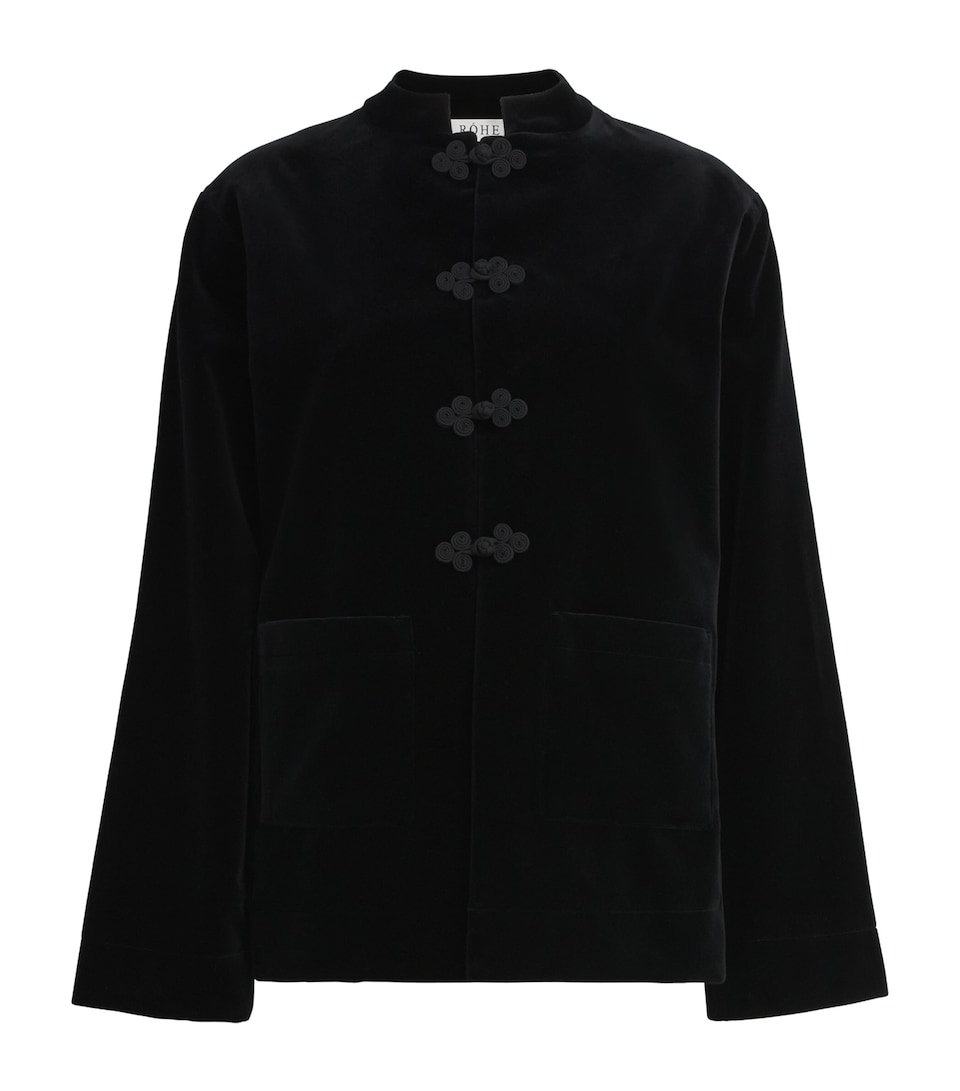 Róhe Womens Velvet Pankou-Closure Jacket Black