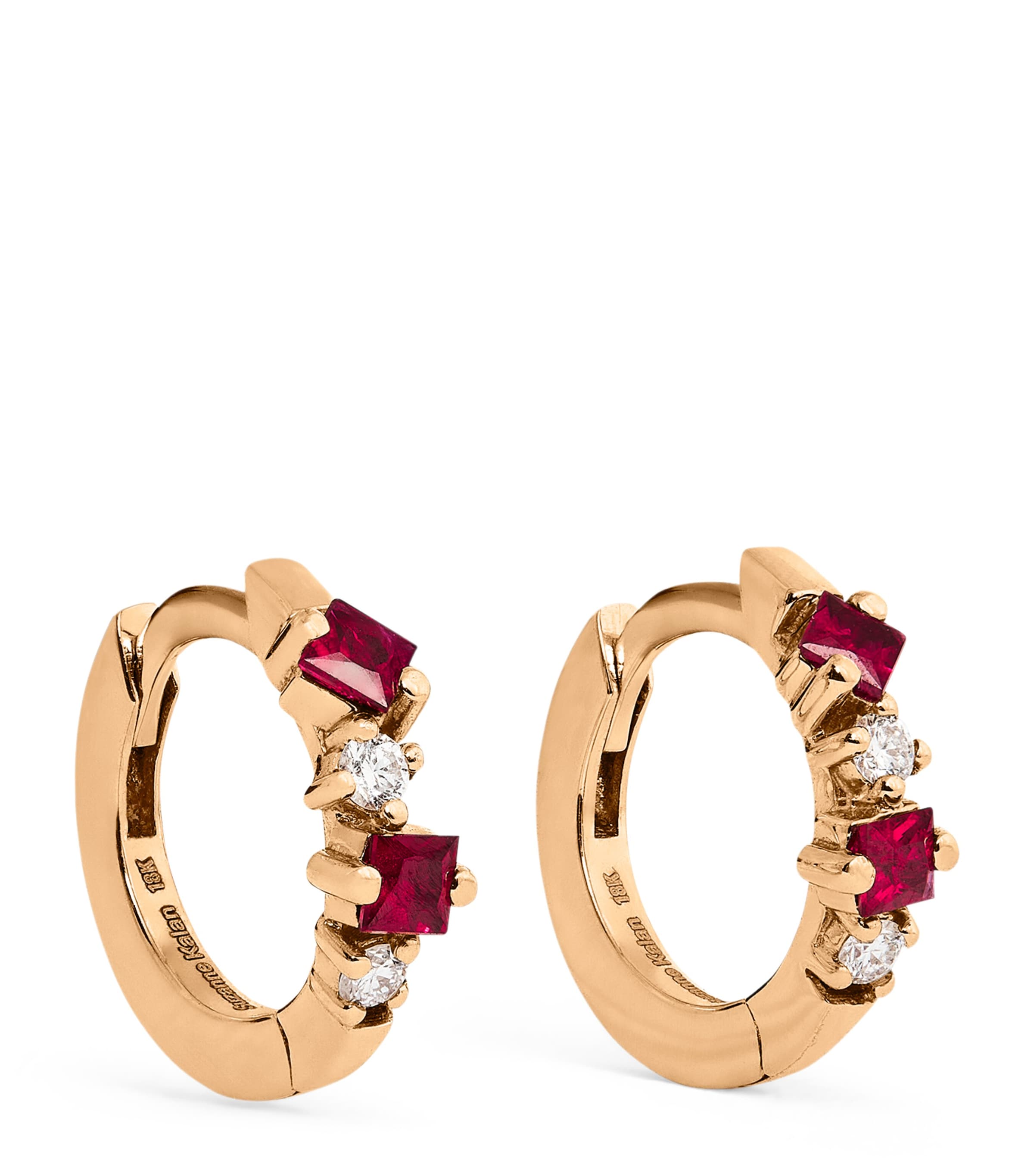 Rose Gold, Diamond and Ruby Princess Huggie Earrings