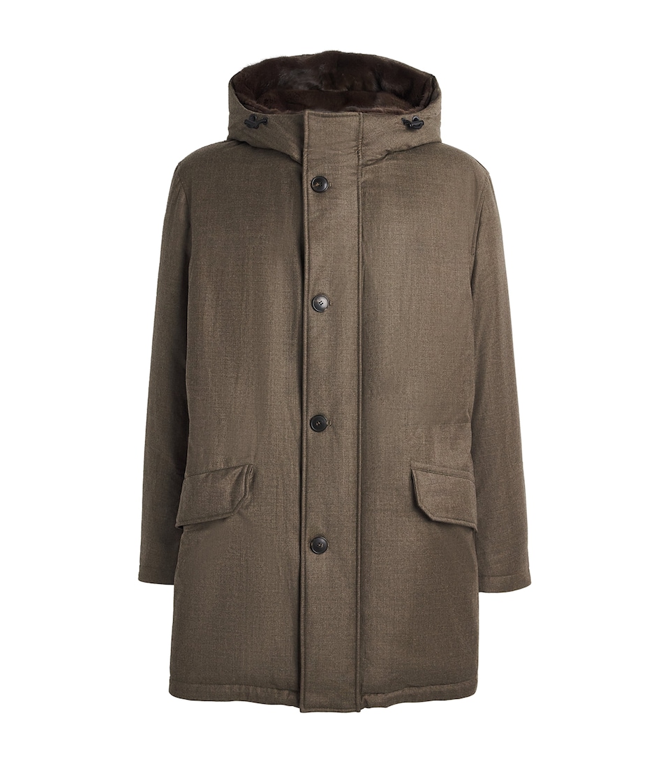 Wool-Silk Down Mink-Trim Parka
