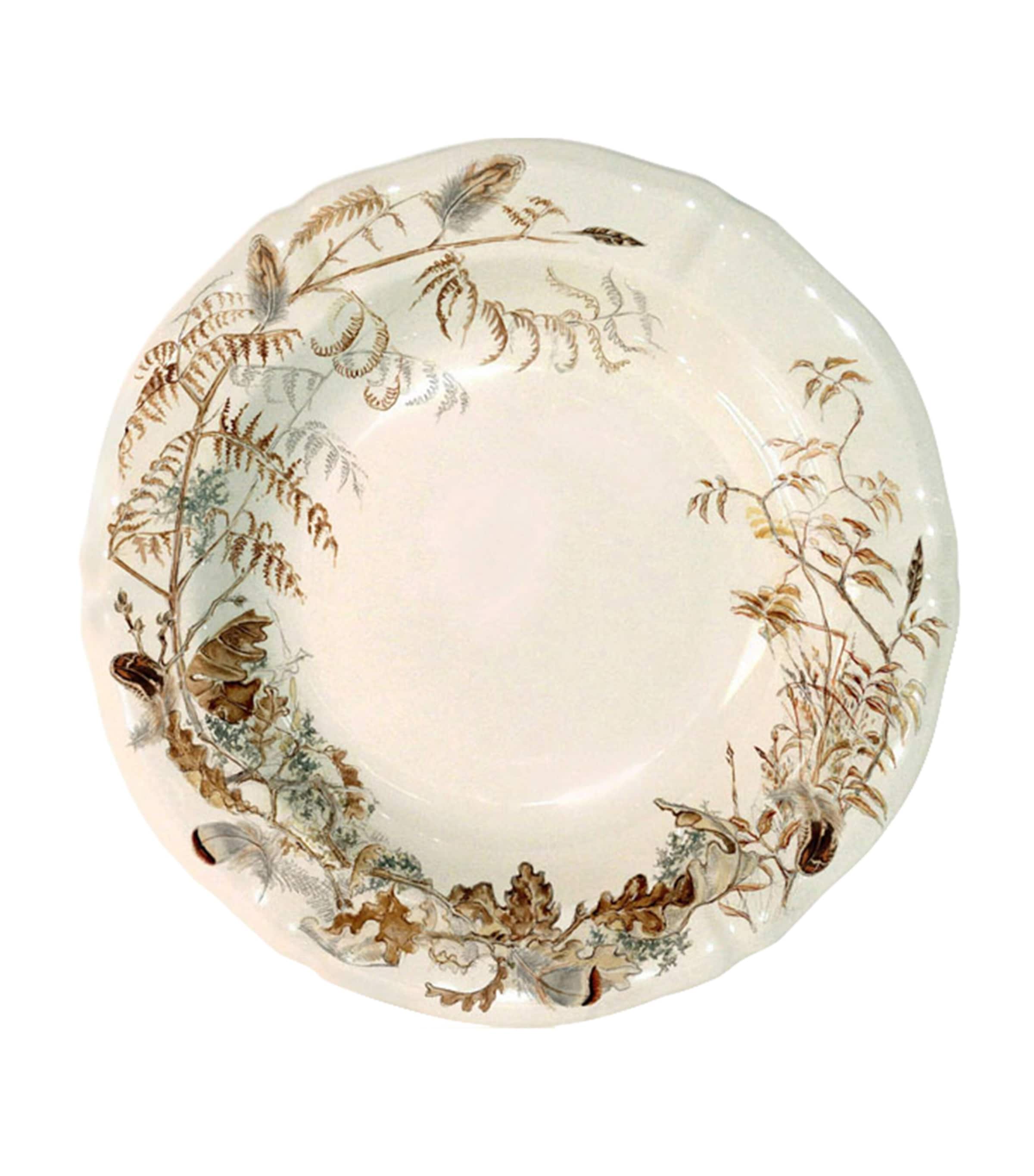 Gien Set of 4 Sologne Soup Plates White, Brown