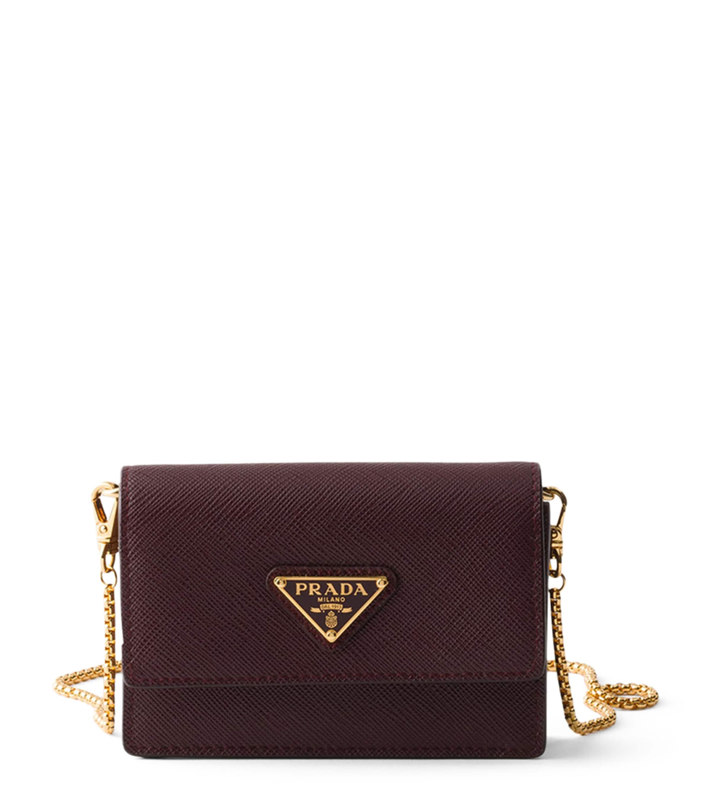 Prada Leather Card Holder with Strap Burgundy