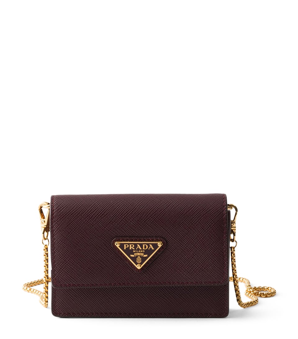 Prada Leather Card Holder with Strap Burgundy