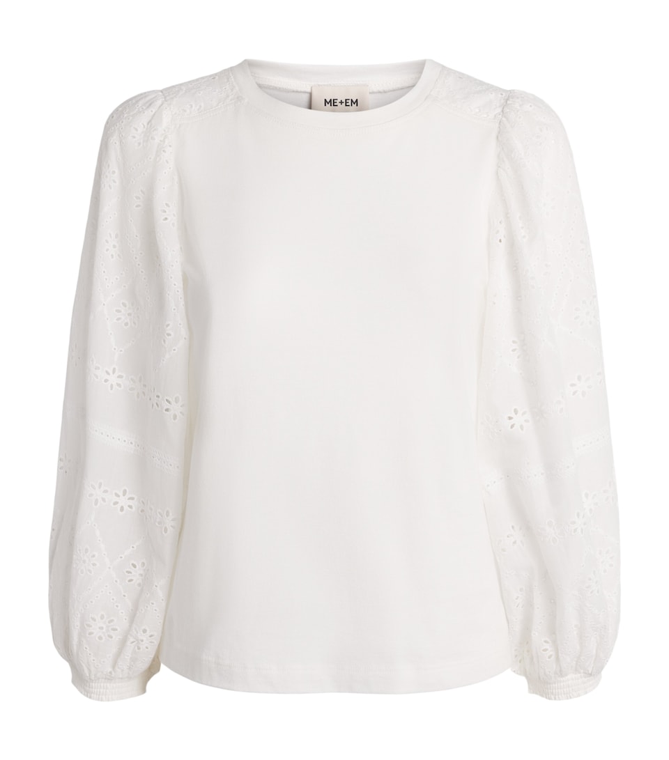 ME+EM Womens Broderie Anglaise Blouse Soft White