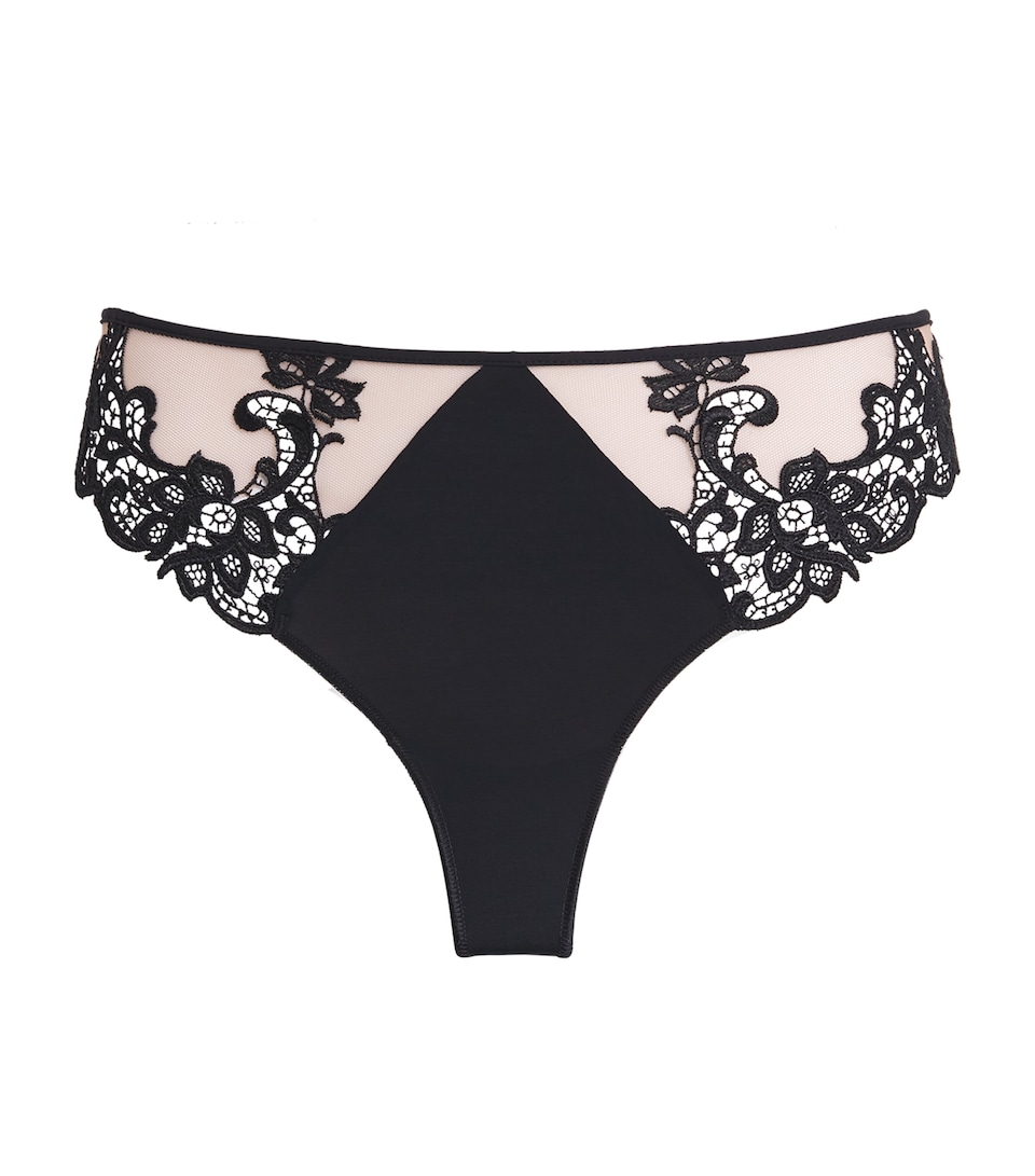 Simone Perele Womens Lace Saga Thong Black Tattoo