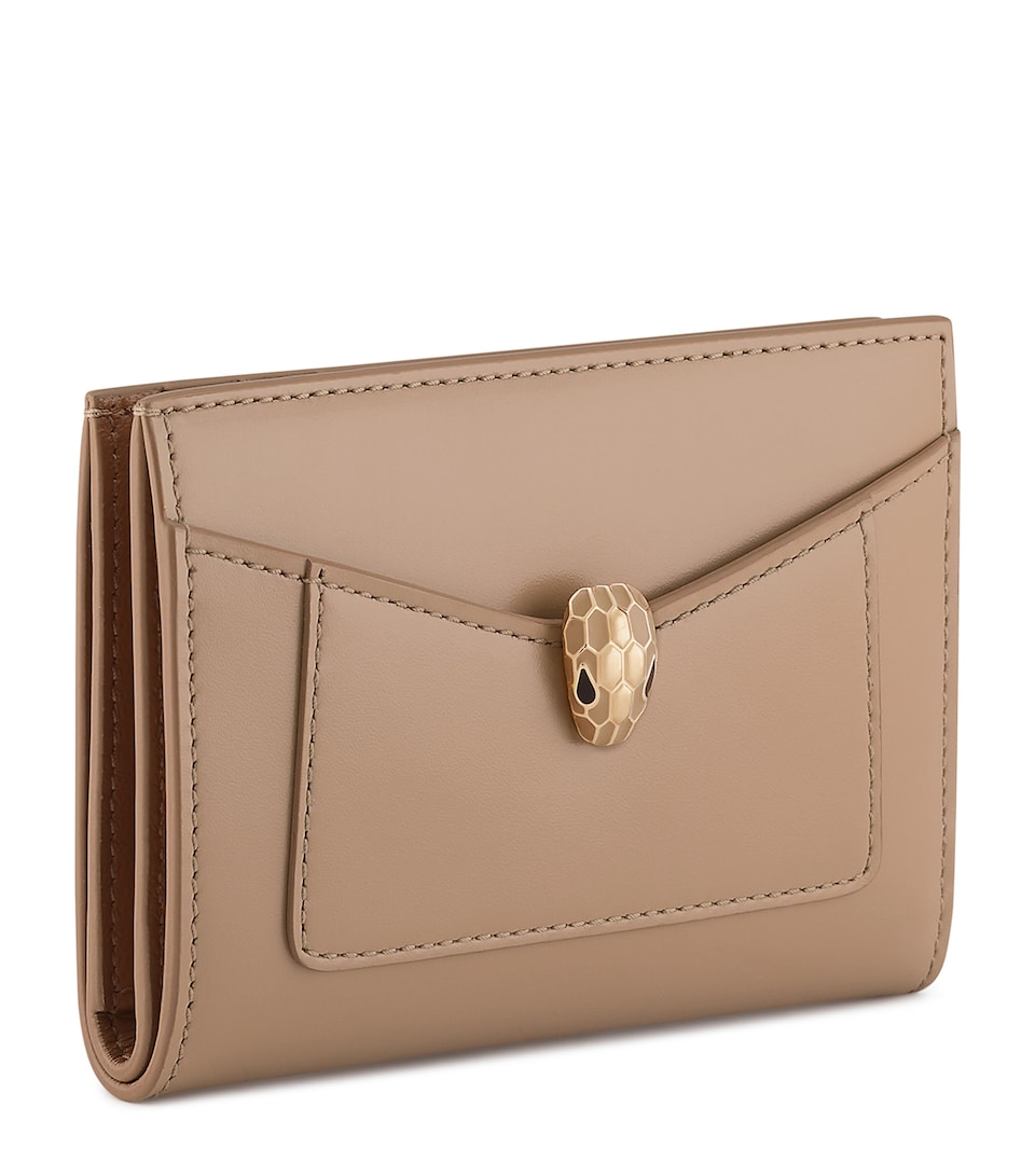 Bvlgari Leather Serpenti Forever Folded Card Holder Beige Medium