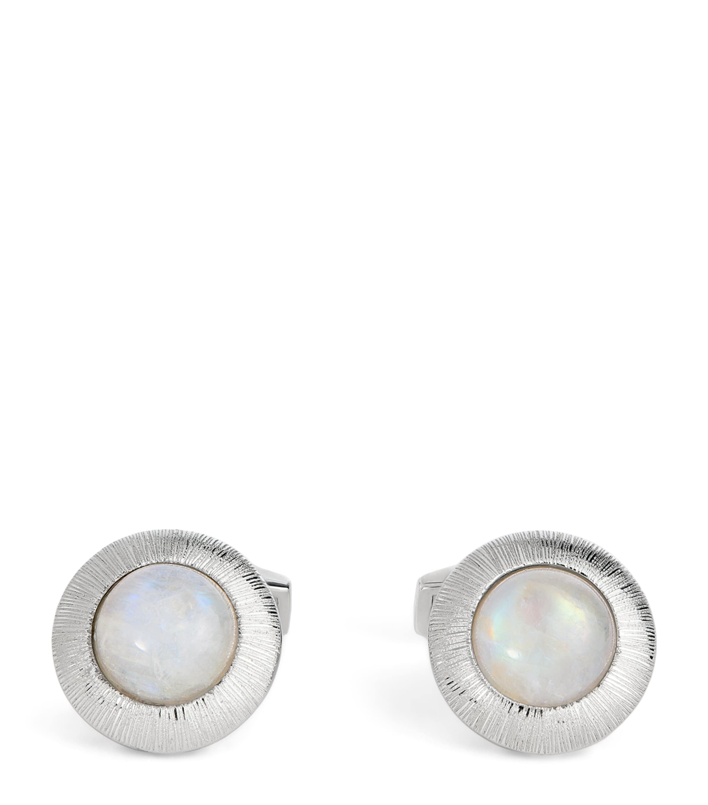 Tateossian Rhodium-Plated Silver and Moonstone Graffiato Cufflink Silver