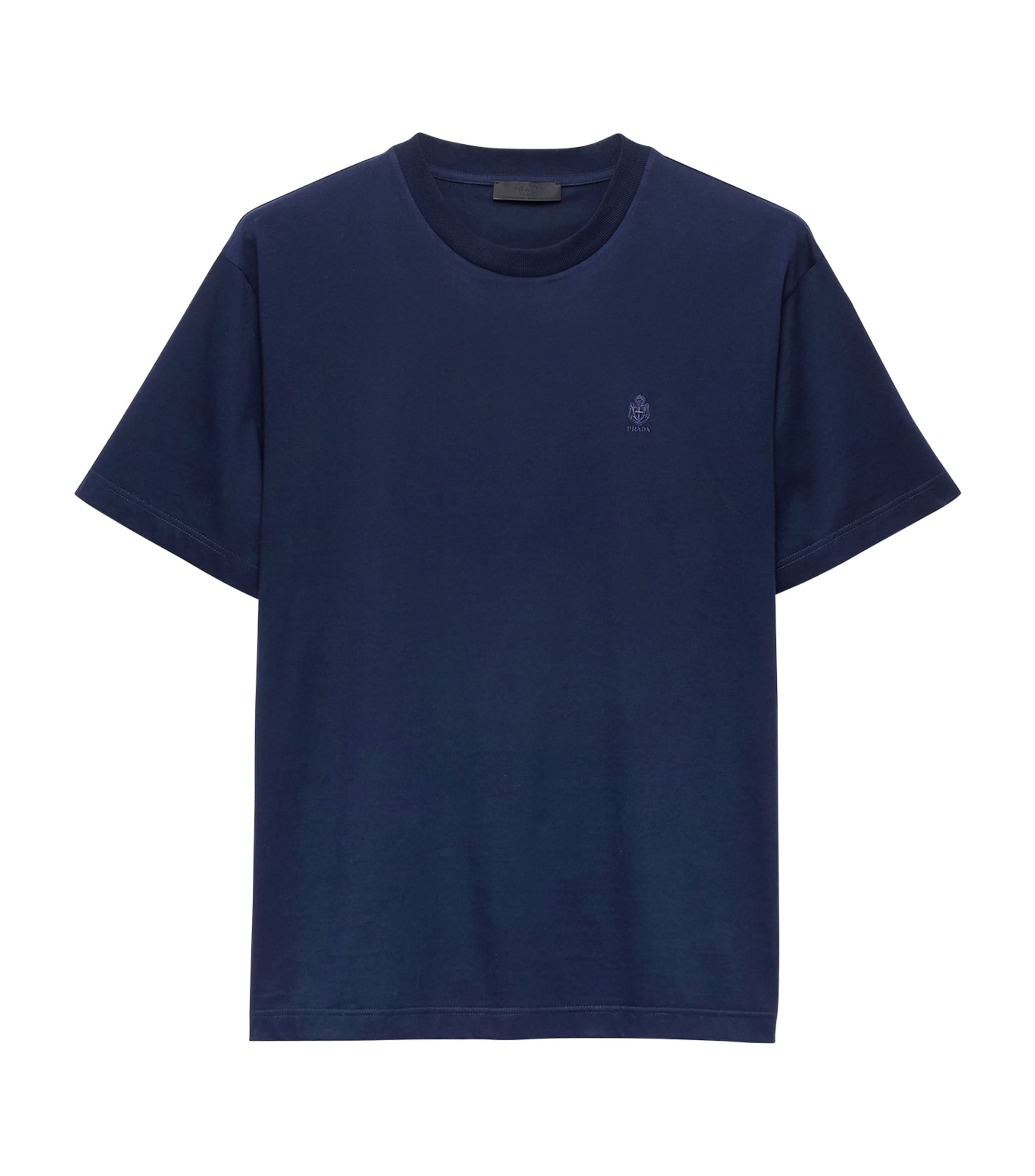 Prada Mens Cotton Crest Logo T-Shirt Blue