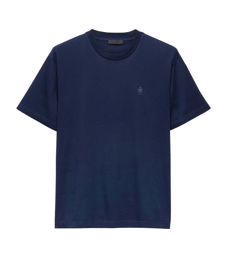 Prada Mens Cotton Crest Logo T-Shirt Blue