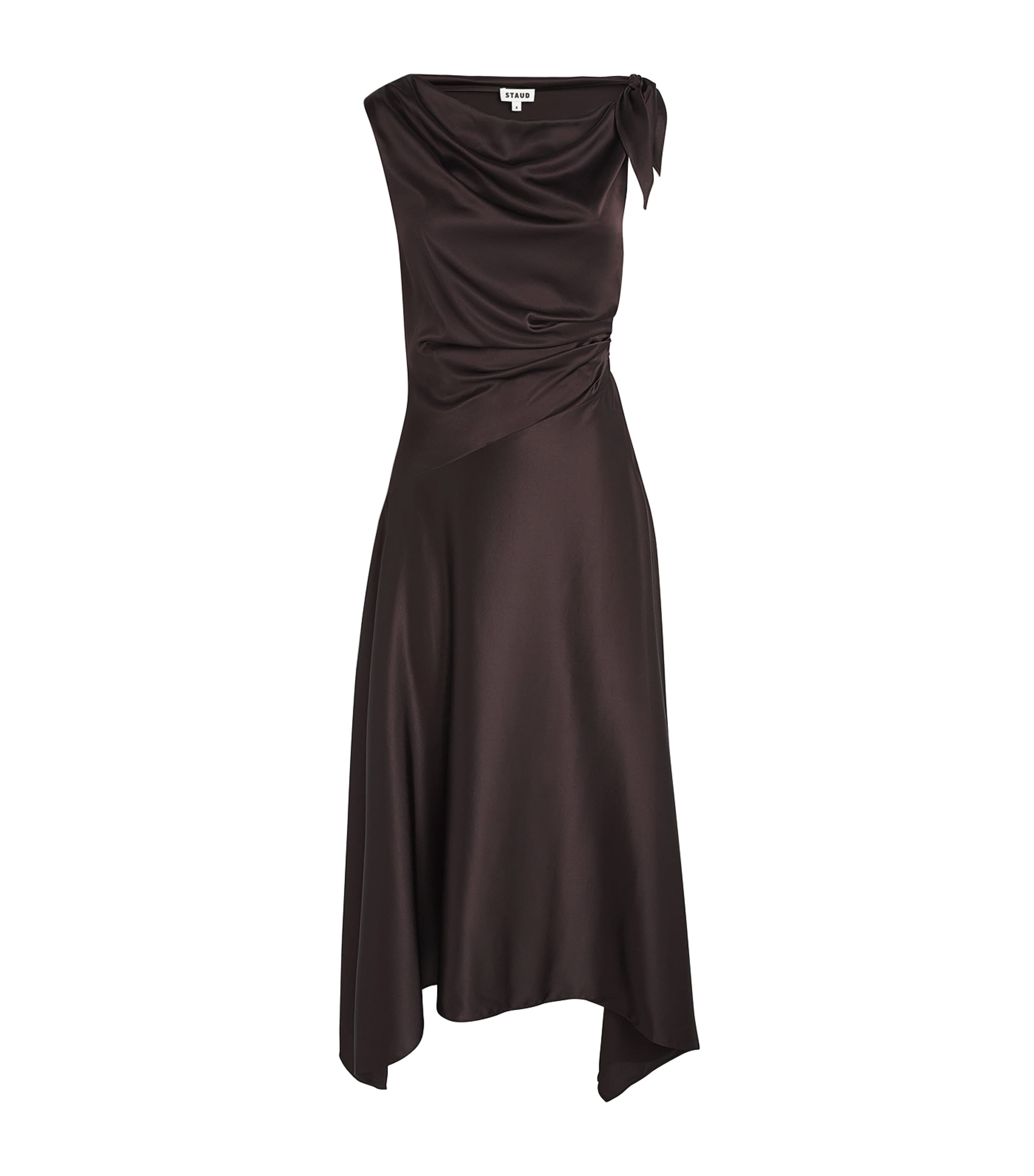 STAUD Womens Silk Portia Midi Dress Earth Eart