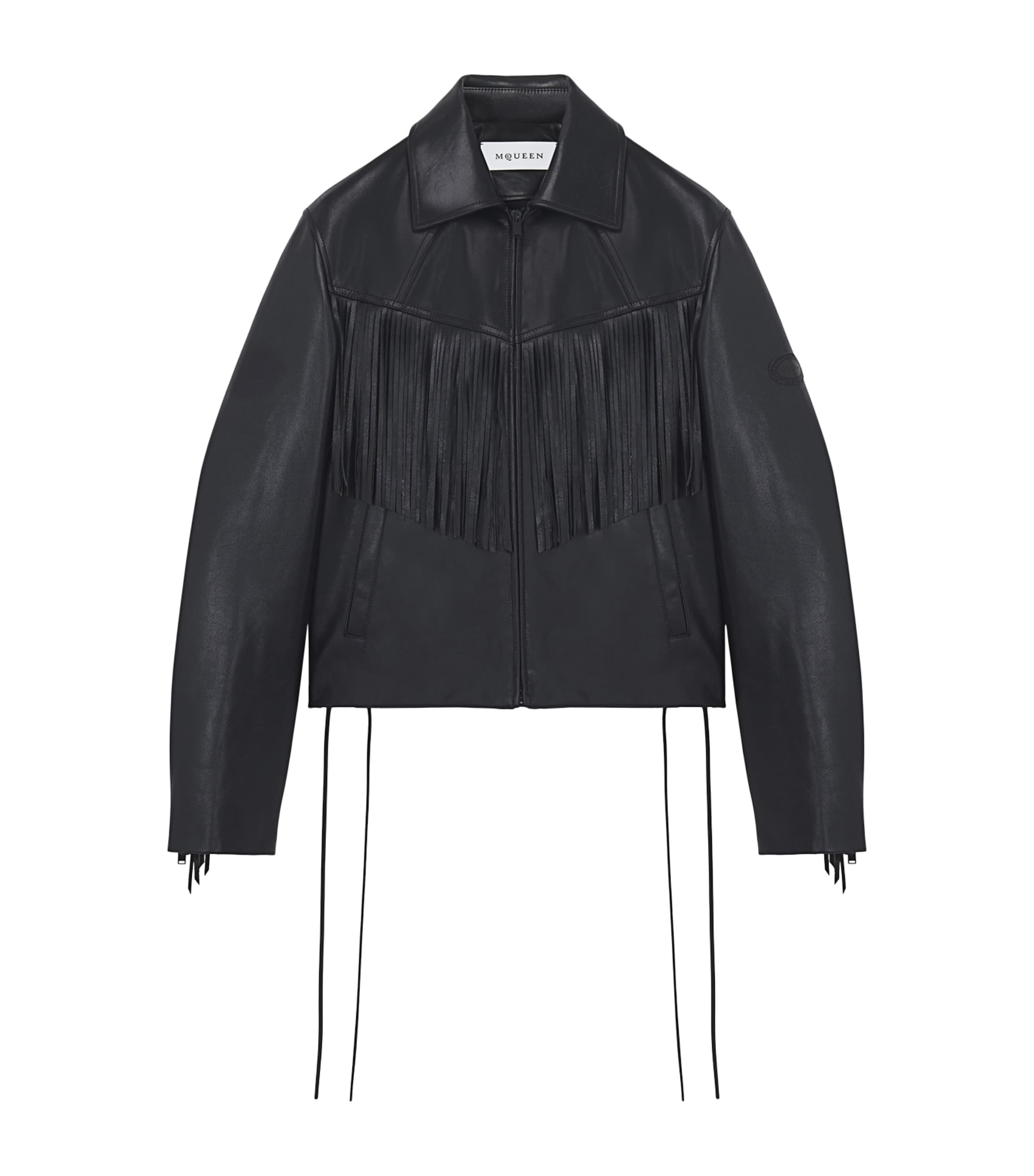 McQueen Mens Leather Fringed Jacket