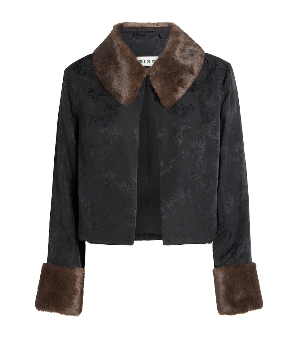 Rixo Womens Faux Fur-Trimmed Jacquard Luanne Jacket Black