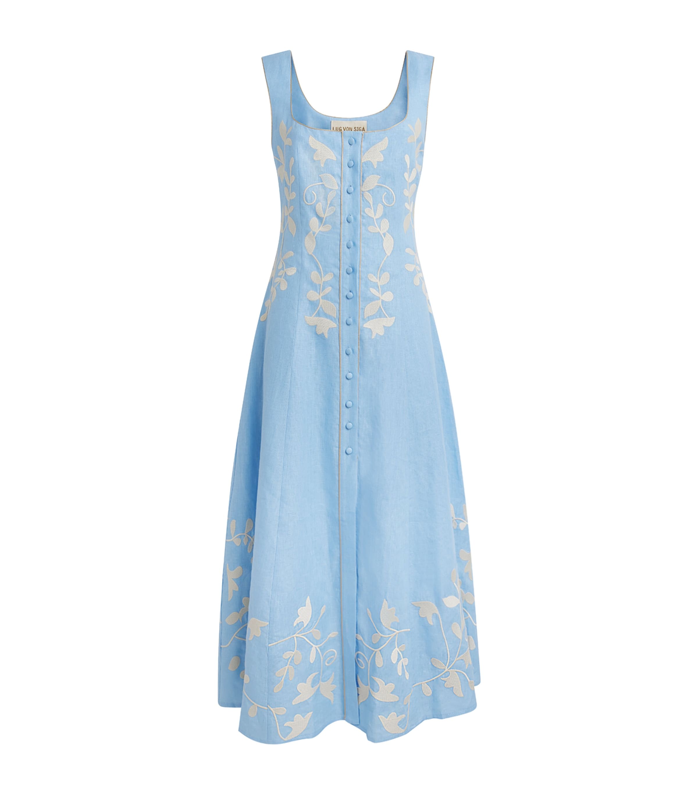 LUG VON SIGA Womens Linen Embroidered Mila Midi Dress Blue