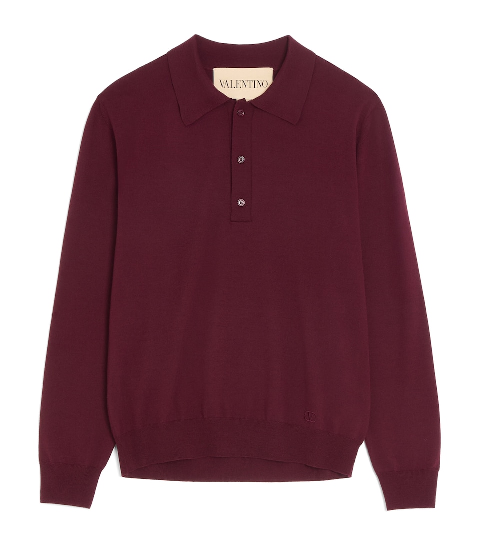 Virgin Wool Long-Sleeve Polo Shirt