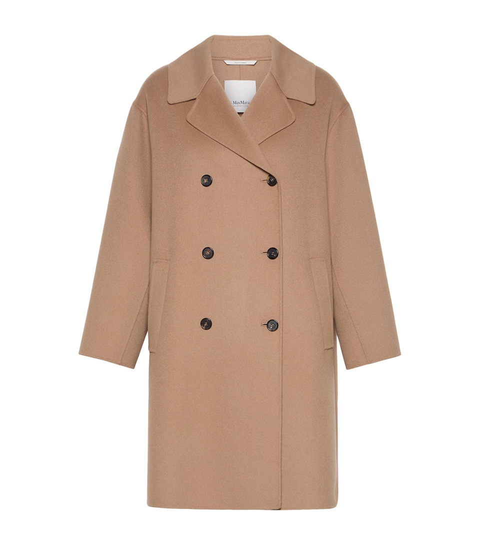 Max Mara Womens Virgin Wool Double Breasted Coat Camel