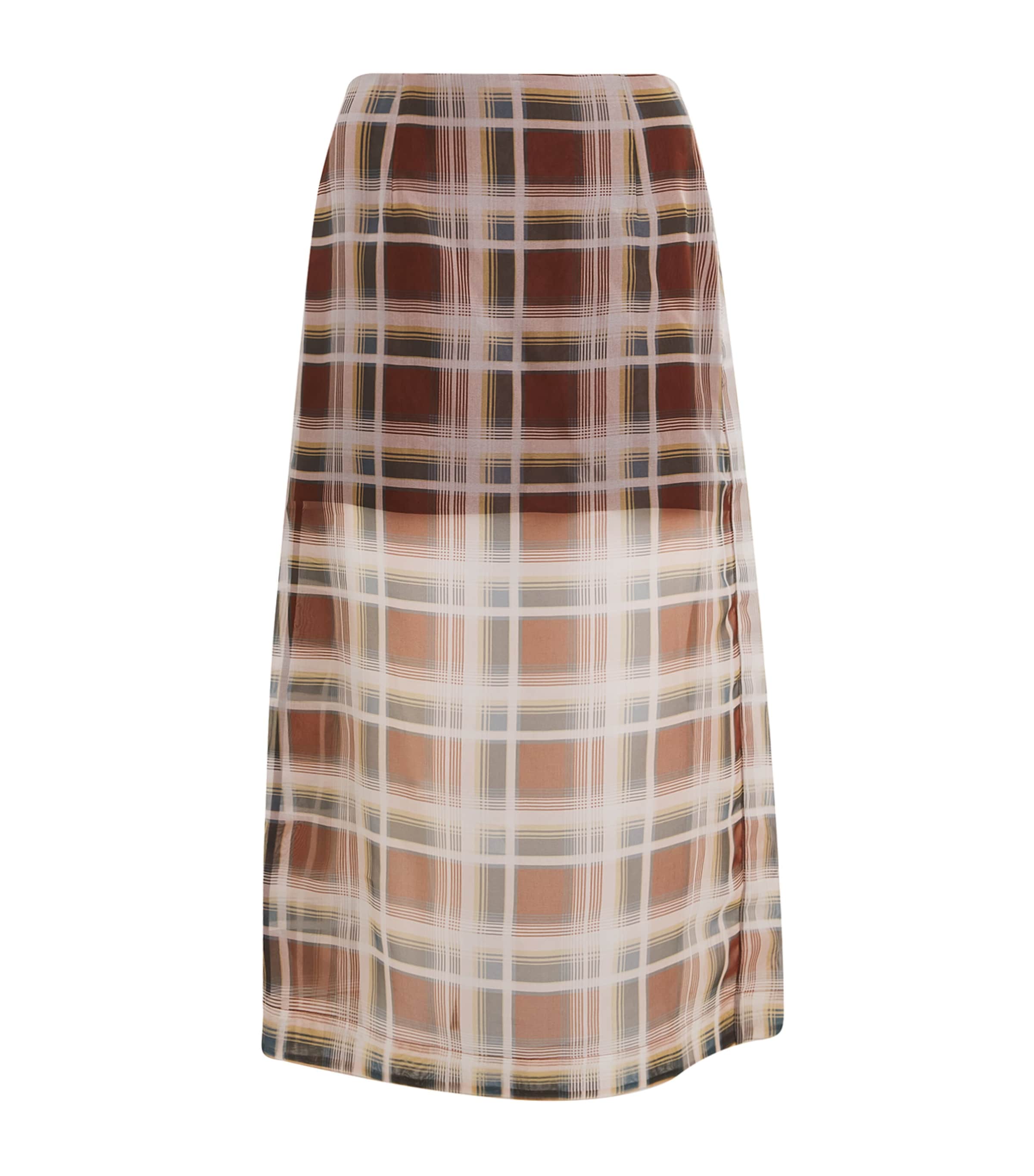 FRAME Womens Silk Plaid Midi Skirt Silver Peony Multi