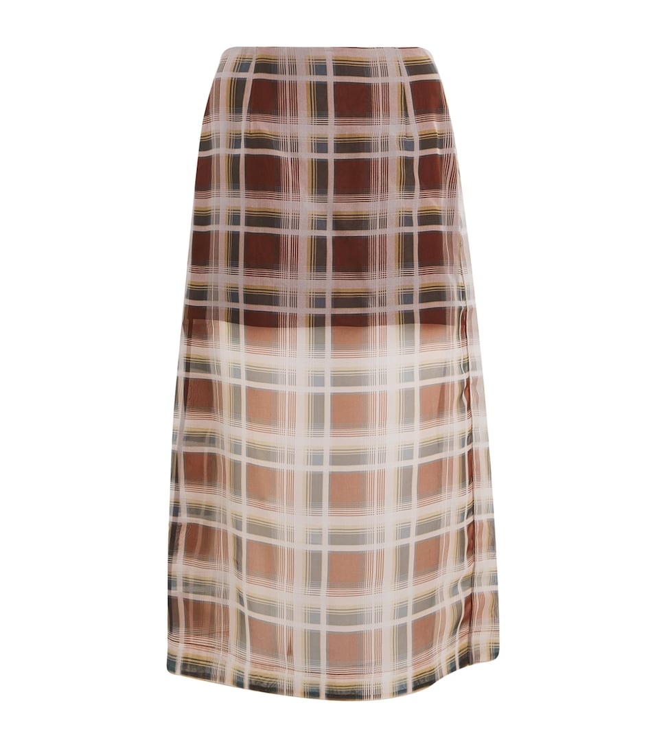 FRAME Womens Silk Plaid Midi Skirt Silver Peony Multi