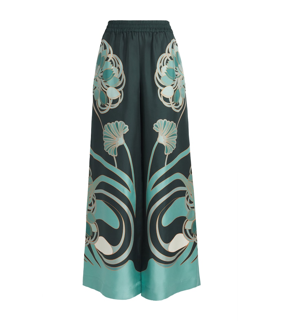 La Doublej Womens Silk Wide-Leg Palazzo Trousers Tulp Plac