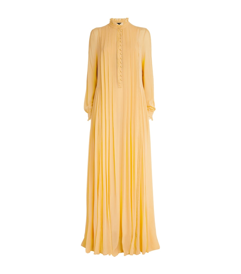 Silk High-Neck Pleated Gown