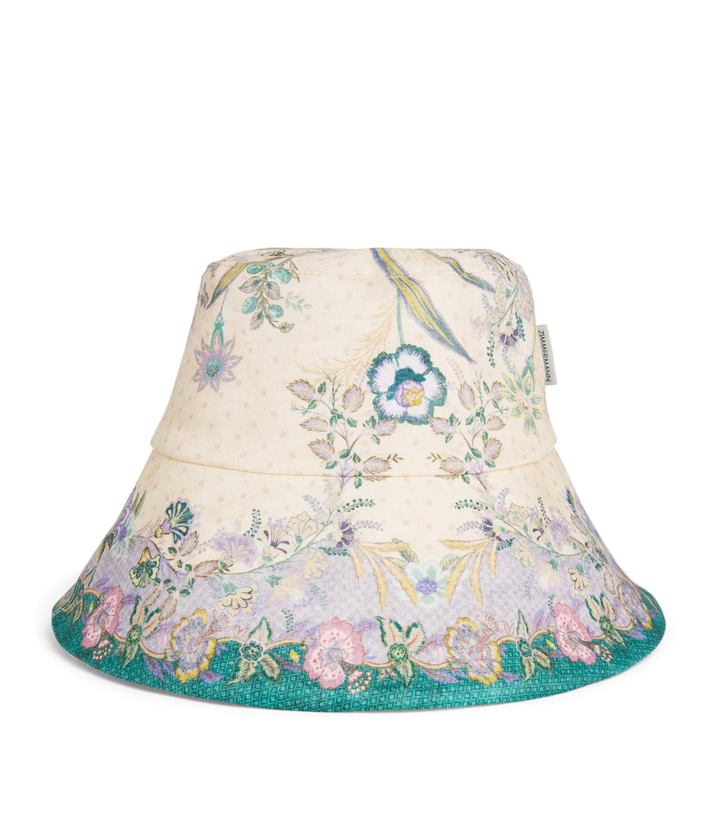 Zimmermann Linen Reversible Bucket Hat Cream Scarf Floral