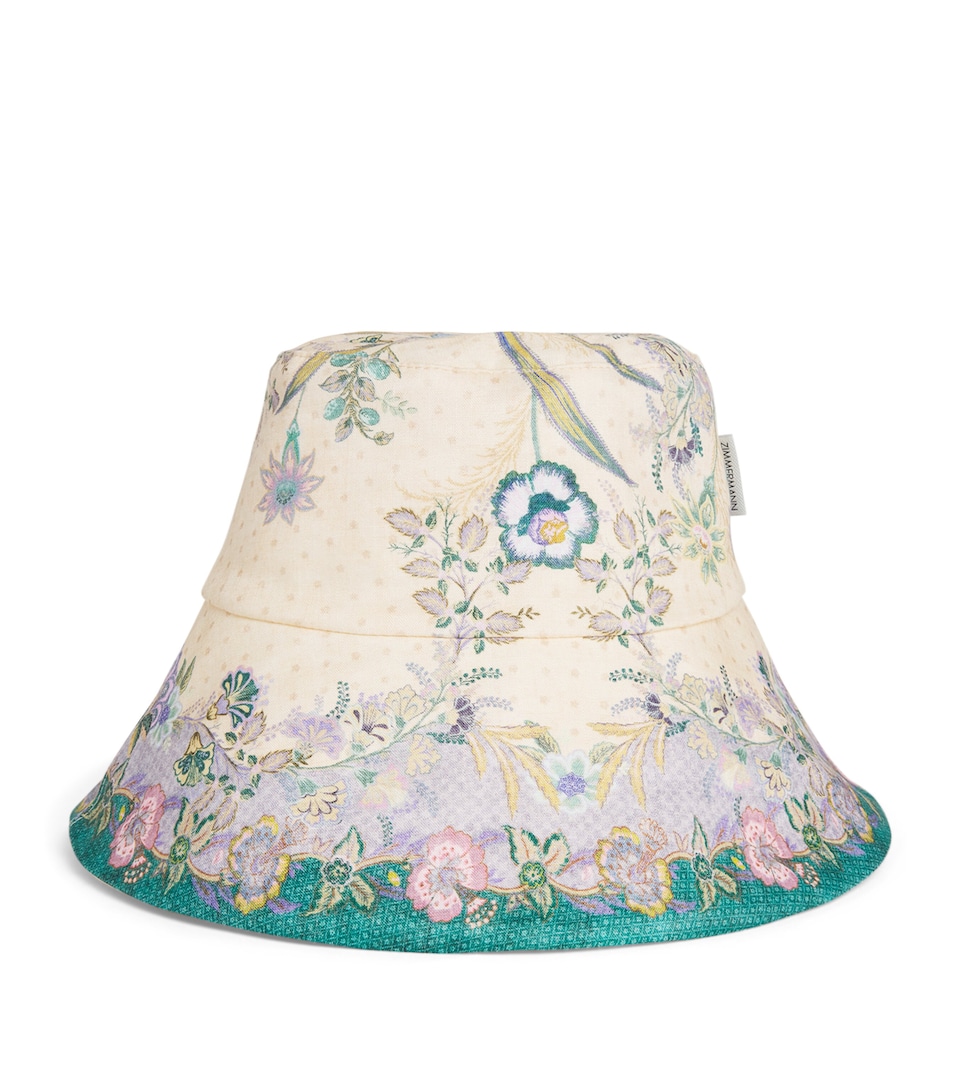 Zimmermann Linen Reversible Bucket Hat Cream Scarf Floral