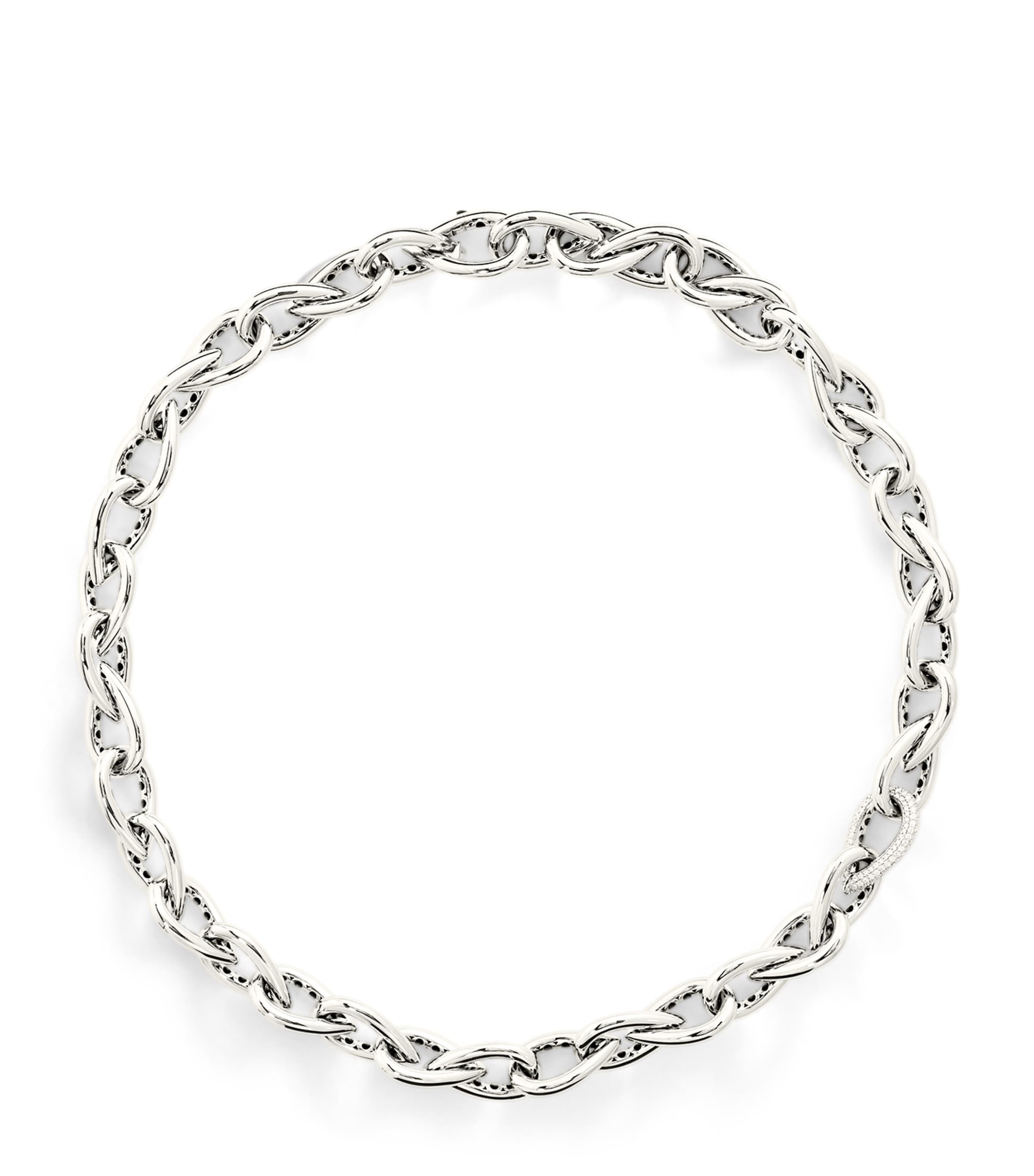 White Gold and Diamond Drop Links Chain Necklace