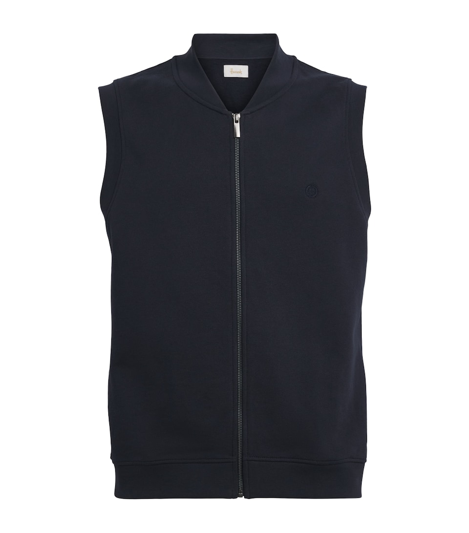 Harrods Mens Cotton Jersey Logo Gilet Navy