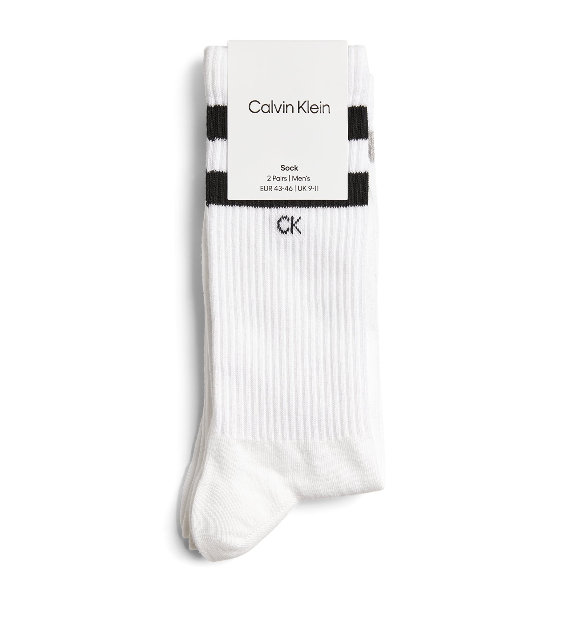 Calvin Klein Mens Crew Stripe Socks (Pack of 2) White