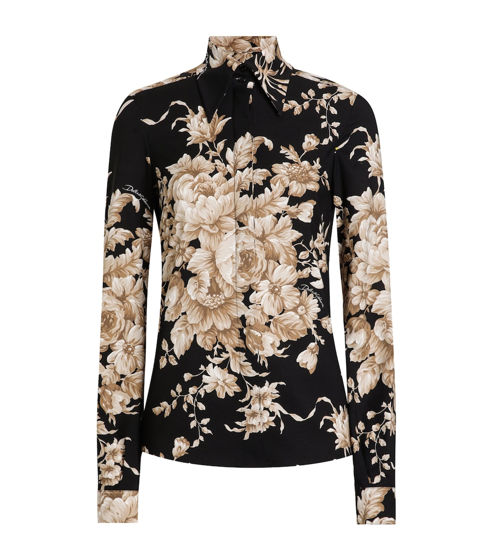 Silk-Blend Rose Print Shirt