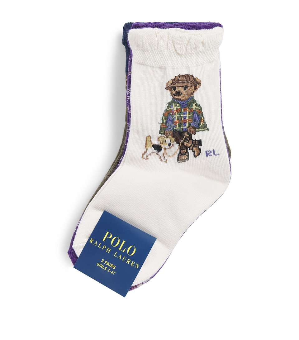 Ralph Lauren Kids Polo Bear Crew Socks (Pack of 3) Ivory/purple/olive