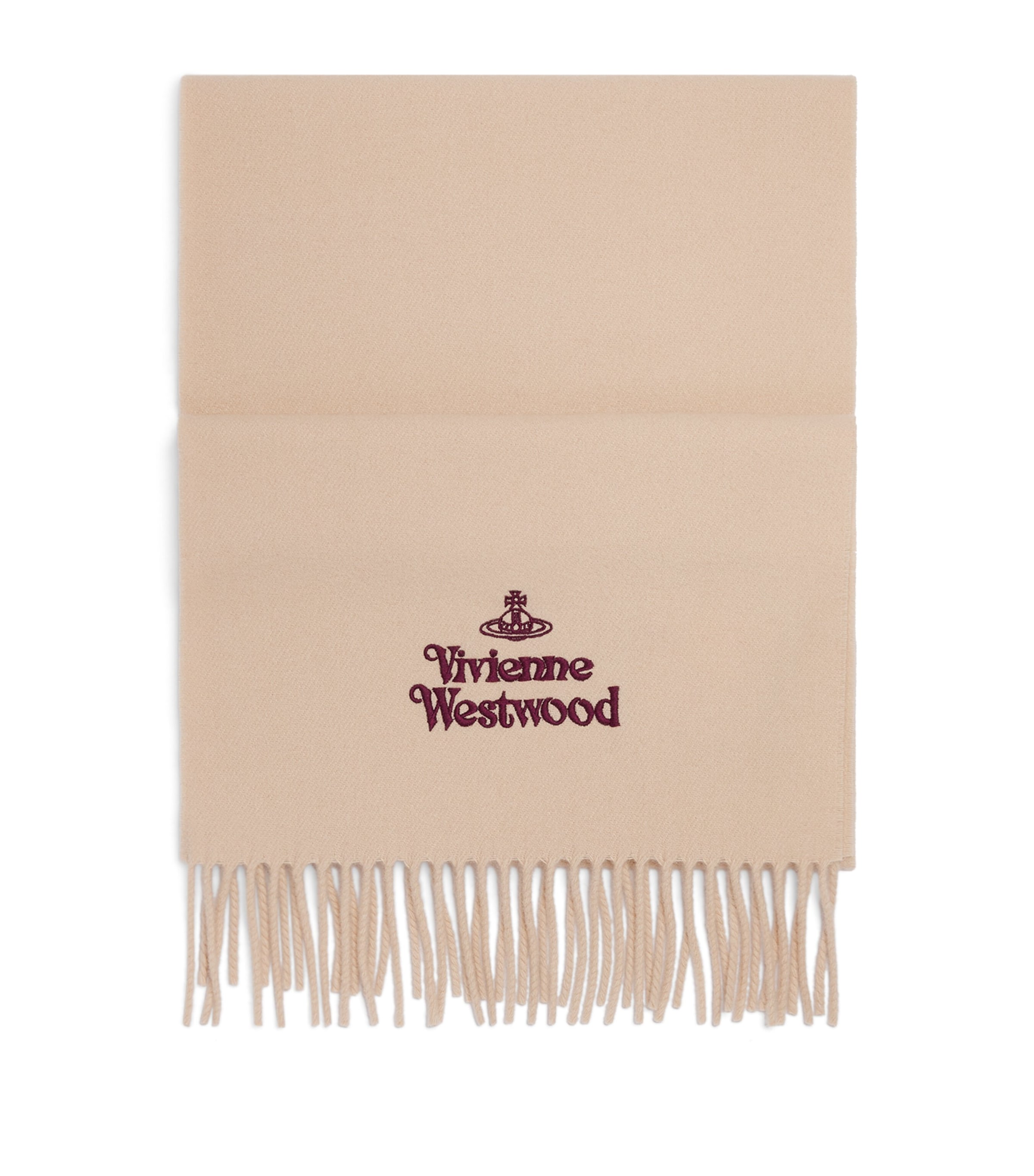Vivienne Westwood Wool Embroidered Logo Scarf Beige