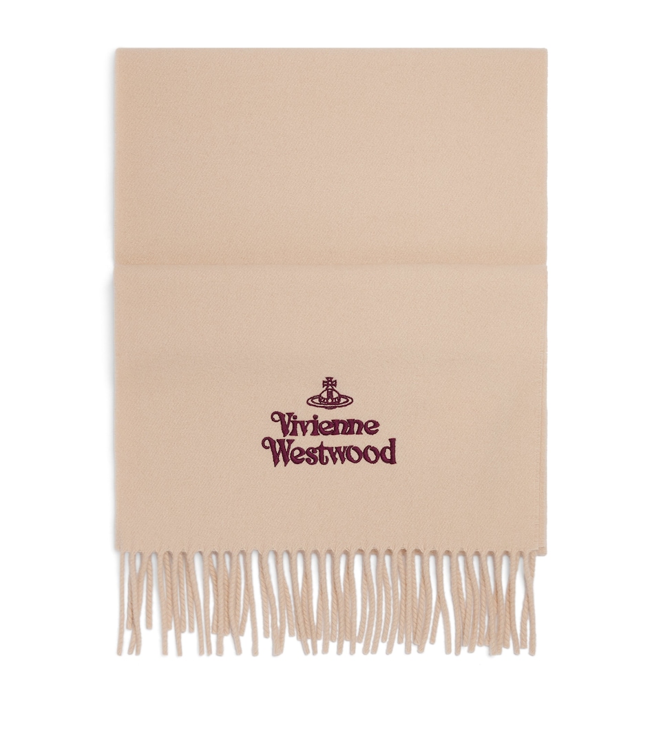 Vivienne Westwood Wool Embroidered Logo Scarf Beige