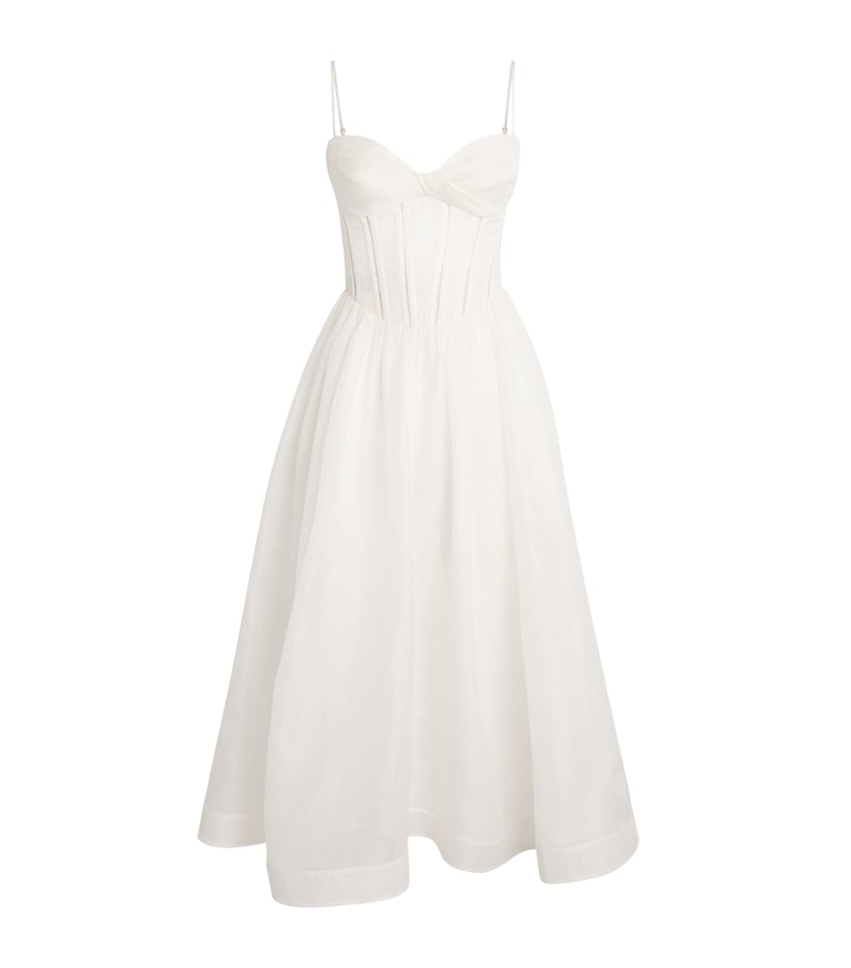 Linen-Silk Luna Corset Midi Dress