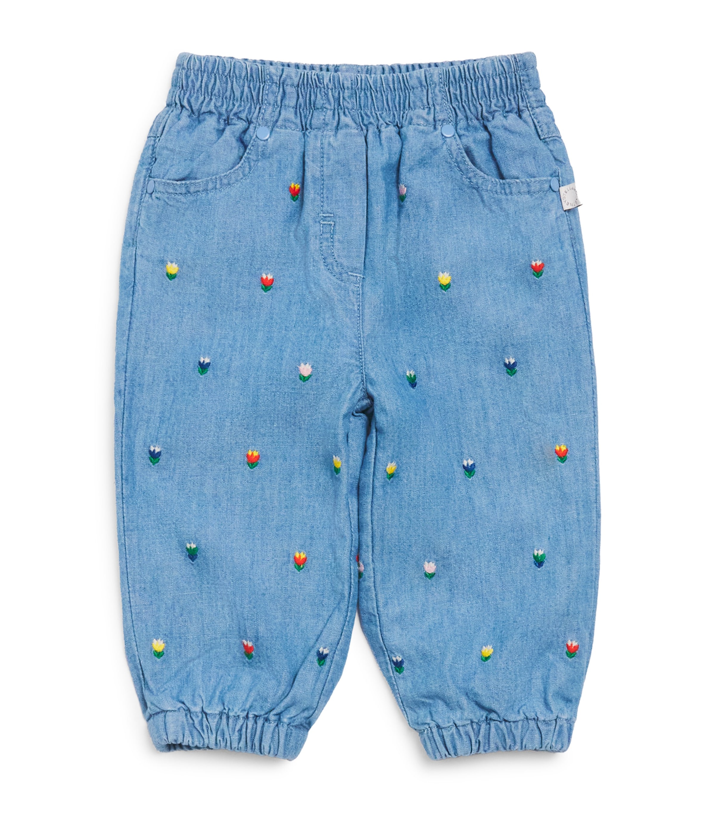Stella McCartney Kids Cotton Chambray Flower Embroidered Trousers (6-36 Months) Azzurro/embro