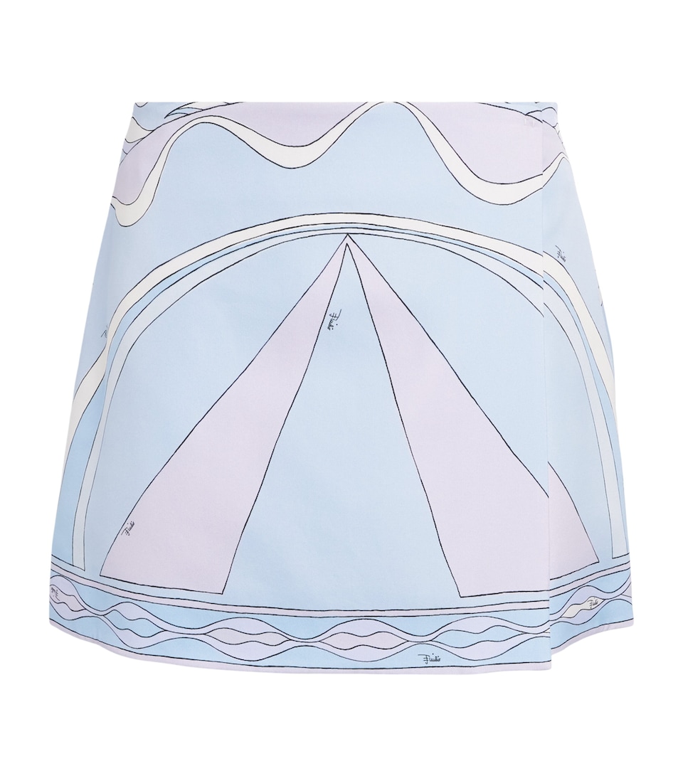 PUCCI Womens Silk Dune Print Mini Skirt Light Blue