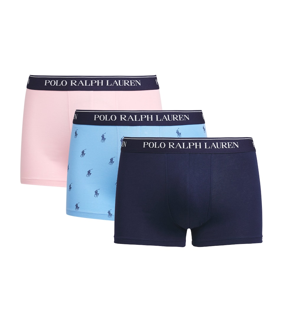Polo Ralph Lauren Mens Stretch-Cotton Classic Trunks (Pack of 3) Blue Aop/pnk/navy