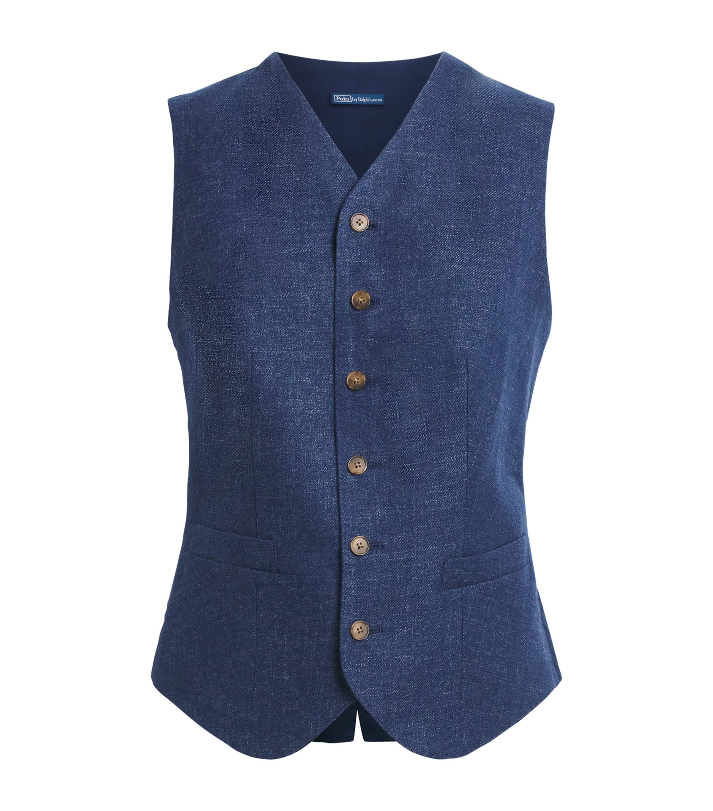 Polo Ralph Lauren Womens Linen-Cotton Waistcoat Blue Melange