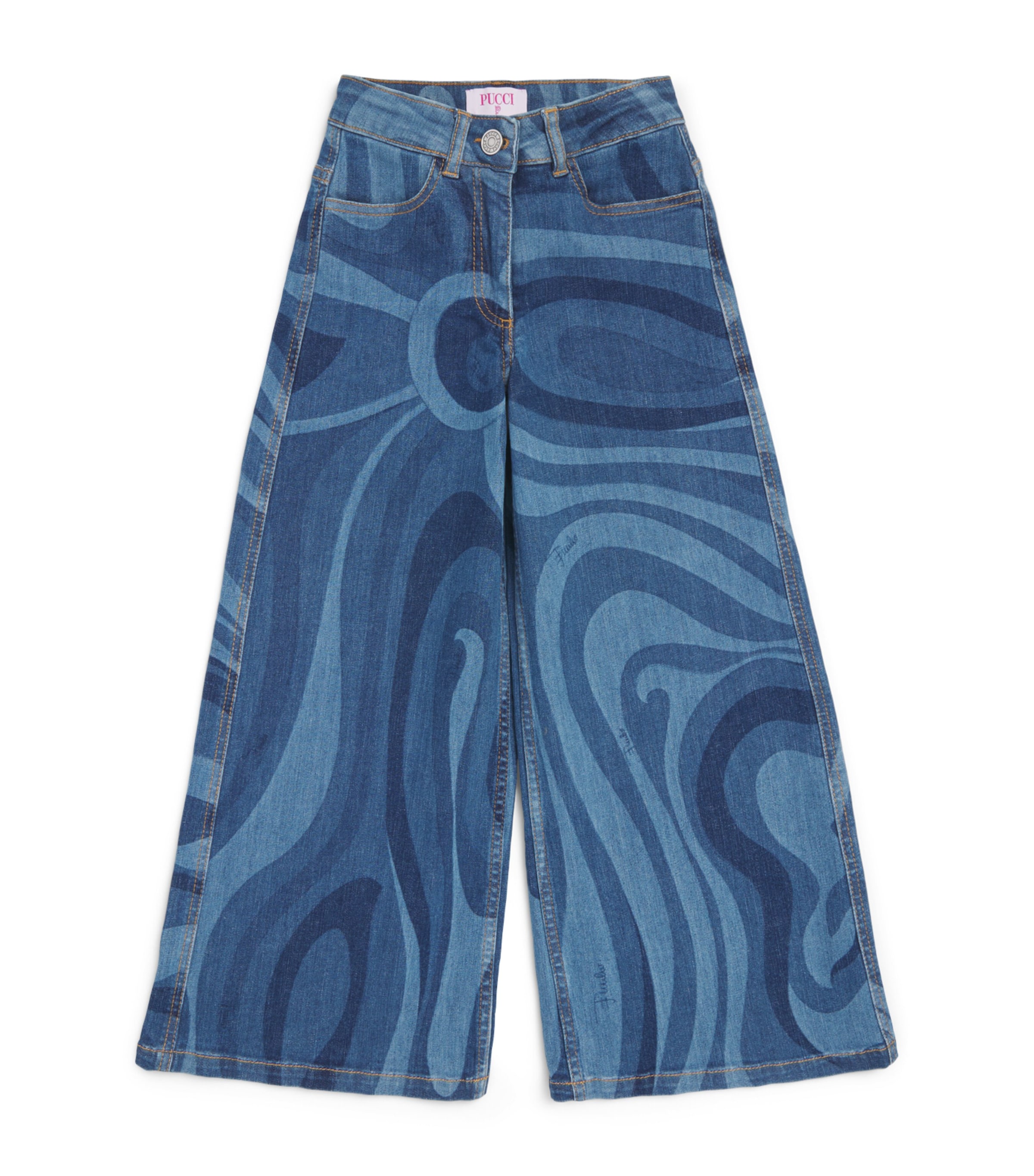 PUCCI Junior Marmo Print Wide-Leg Jeans (4-14 Years) Blue