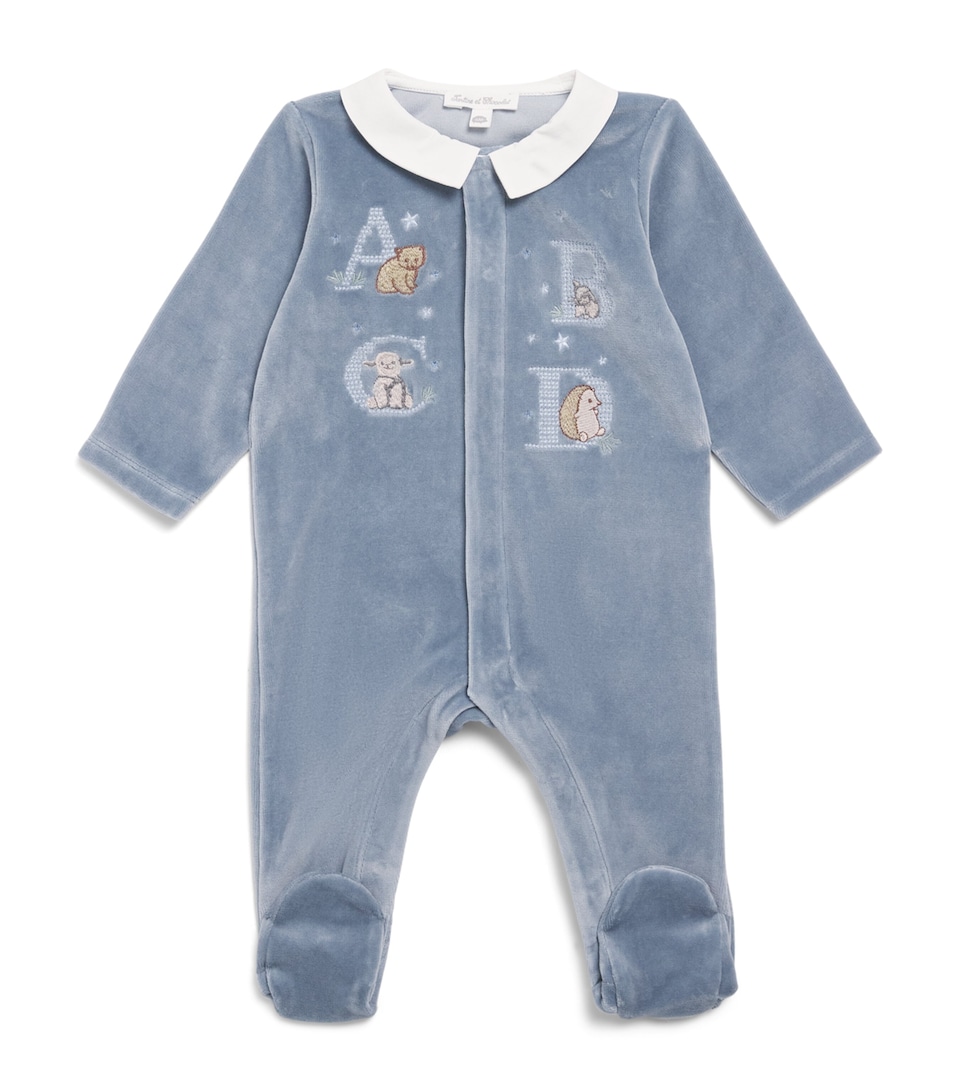 Tartine et Chocolat Velour Embroidered All-In-One (0-24 Months) Bleu Orage
