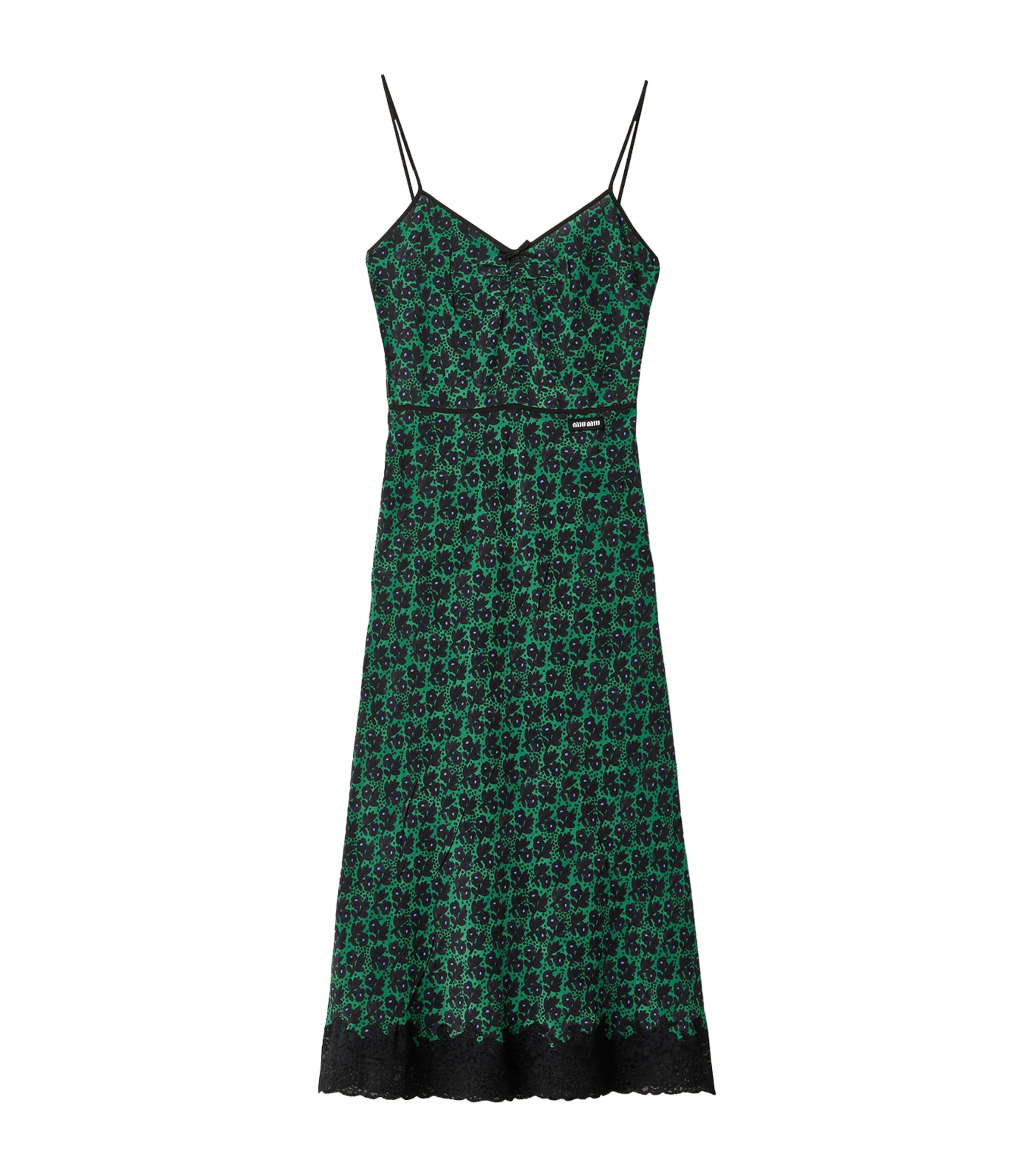 Miu Miu Womens Silk Crepe de Chine Midi Dress Green